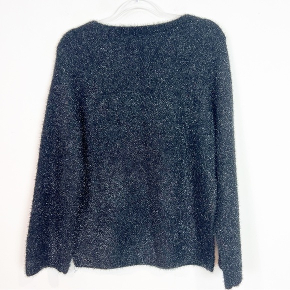 H&M BLACK METALLIC EYELASH FUZZY LONG SLEEVE PULLOVER SWEATER WOMENS SZ XS - Picture 5 of 8